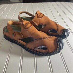 HSY Fashion  100% Caoutchouc Leather Closed Toe Sandal Brown Size 45/11 Rubber